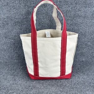 LL Bean  Beige Red Small Canvas Bag Made In‎ USA 10x13